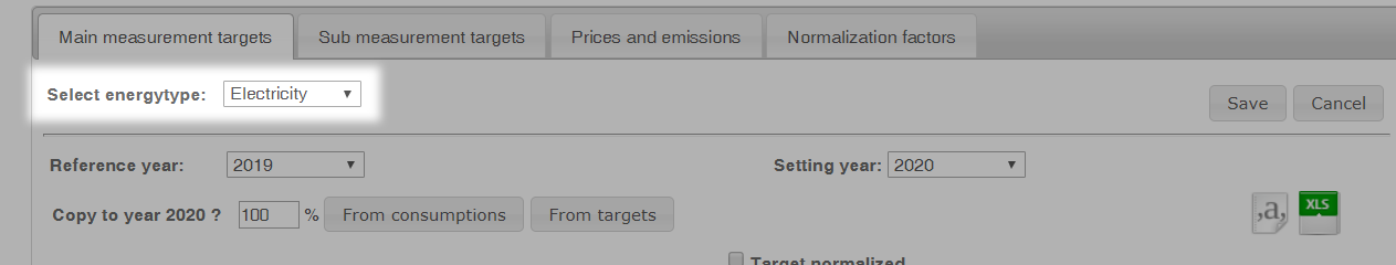 Selecting the energy type