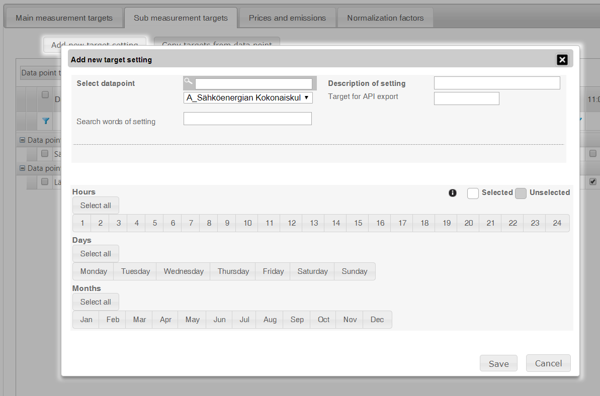 Add new target setting
