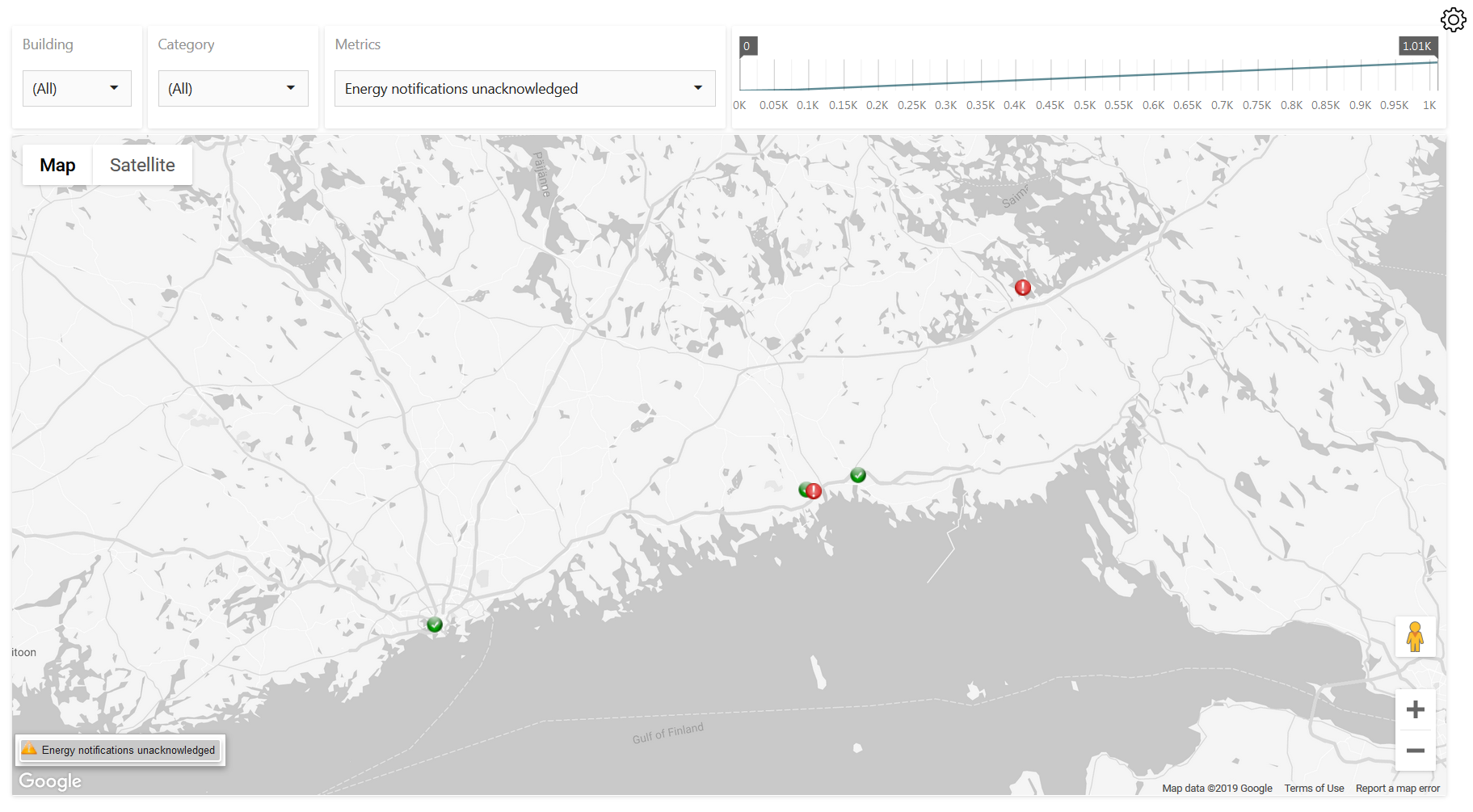 Yearly alarm metrics on big map